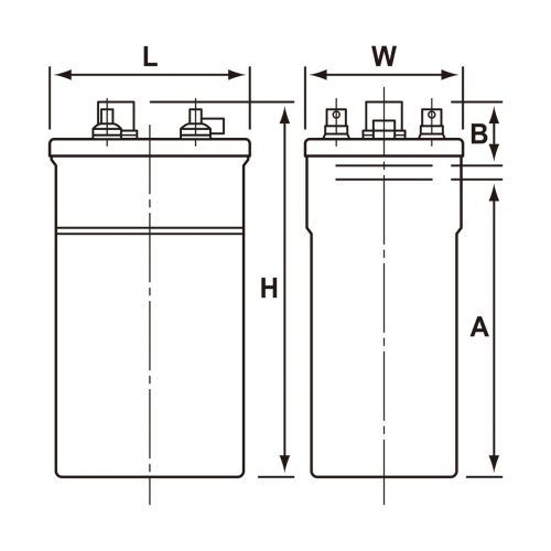 ベント据置鉛蓄電池HS-(E)形（高率放電用ペースト式） 寸法図