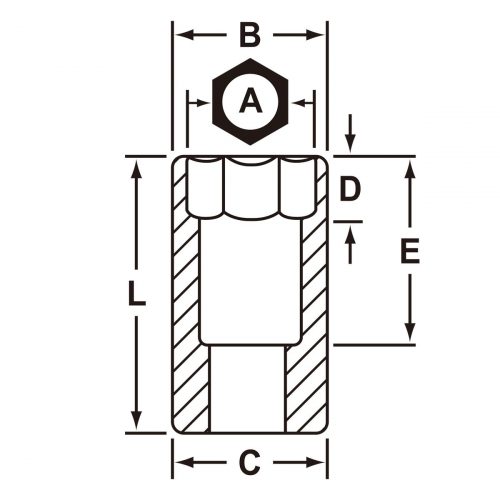 差込角3/8インチ ディープソケット 13/16インチ12角 J5026の図面
