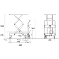 ダンディリフト スチール製 350kg リフト台車（Wシザー） UDA-350W 寸法図を表示する