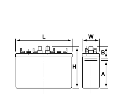 ベント据置鉛蓄電池 外形図